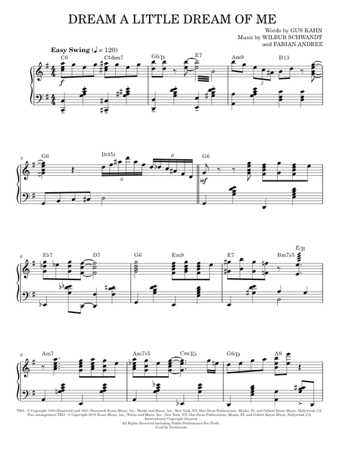 Dream a little dream of me - The Mamas & The Papas (Piano Solo)