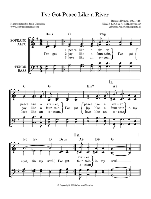 I've Got Peace Like a River (Arr. Joshua Chandra) - African-American Spiritual (Choral, SATB)