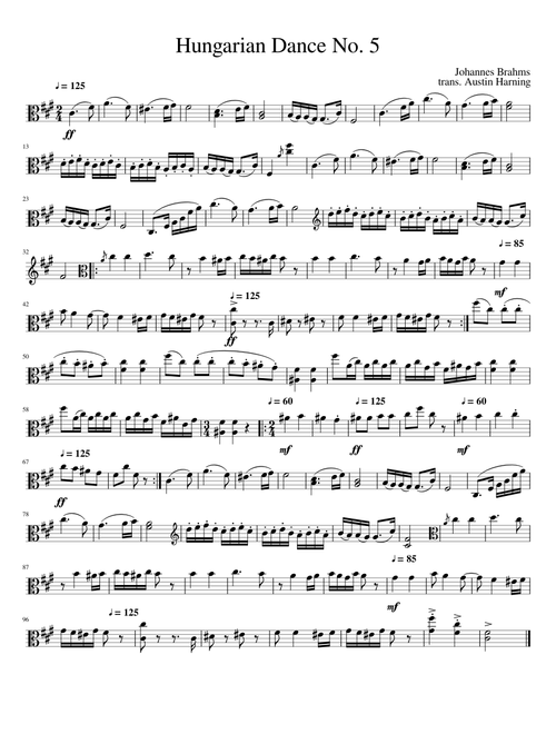 Hungarian Dance No. 5 in F# Minor for Solo Viola