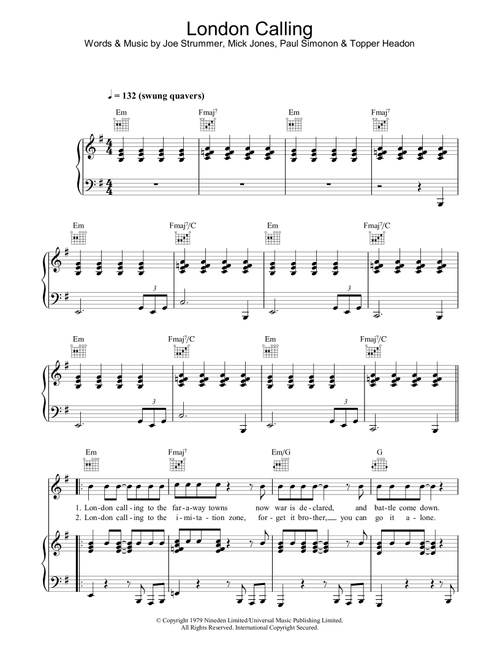 London Calling - The Clash (Piano-Vocal-Guitar (Piano Accompaniment))