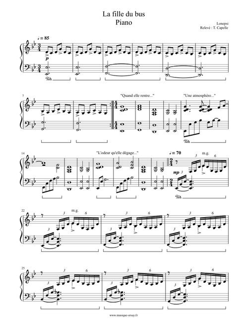 La fille du bus (Lonepsi) - Partition piano