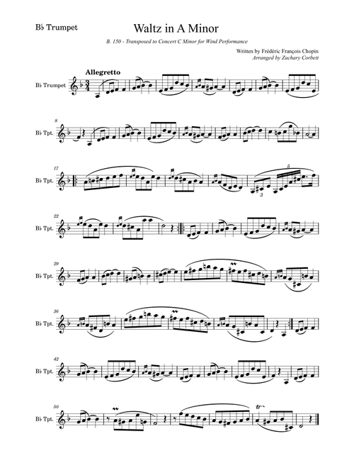 Waltz in A Minor B150 (Arr. Zachary Corbett) - Chopin (Trumpet and Piano)