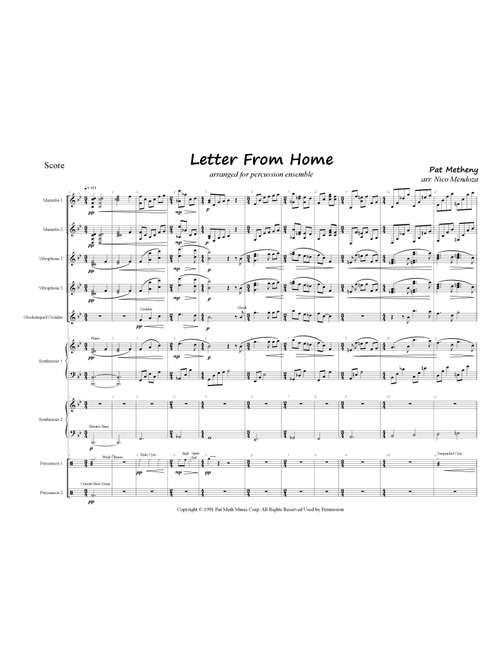 Letter From Home (Arr. Nico Mendoza) - Pat Metheny (Percussion Ensemble)