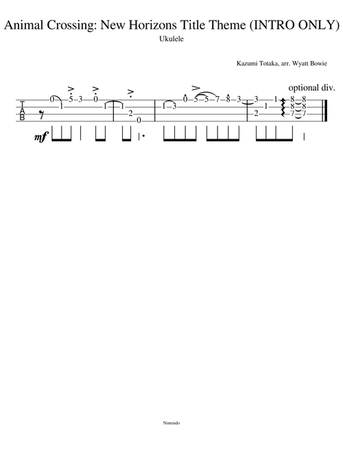 (Ukulele TAB) Animal Crossing: New Horizons Title Theme (INTRO ONLY)