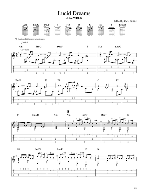 Lucid Dreams (Arr. Chris Richter) - Juice Wrld (Solo Guitar)
