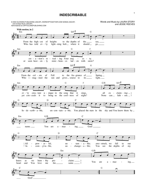 Indescribable - Chris Tomlin (Lead Sheet - Fake Book)