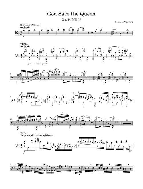 Variations on God Save the King, Op. 9, MS 56 by Niccolò Paganini - Cello Arrangement