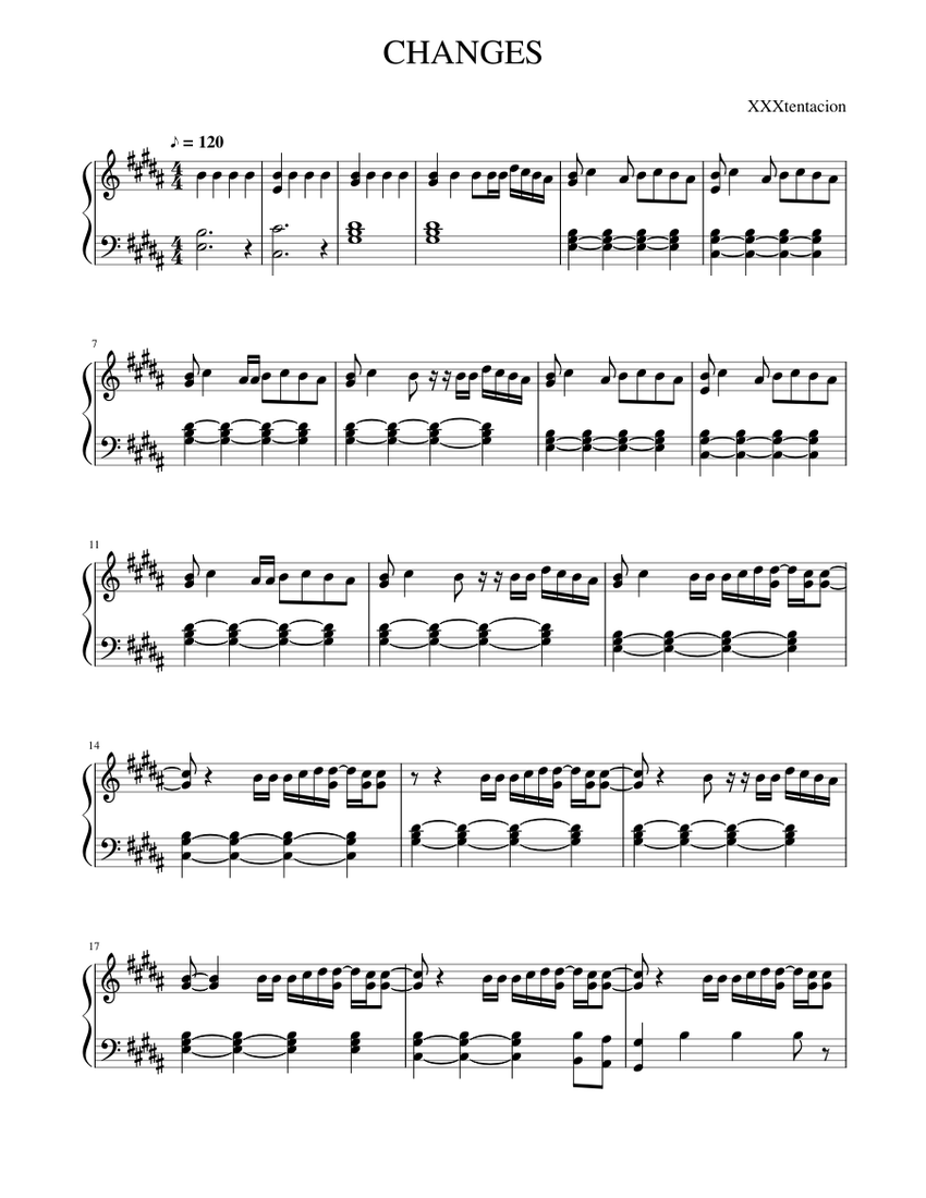 Changes Song Notes Changes - XXXtentacion Sheet Music for Piano (Solo) | MuseScore.com