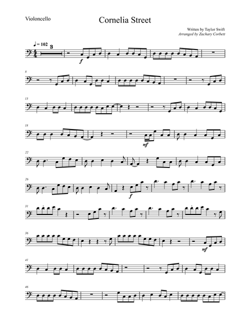 Cornelia Street (Arr. Zac Corbett) - Taylor Swift (Cello Solo)