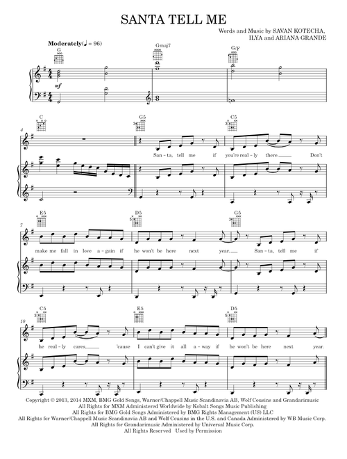 Santa Tell Me - Ariana Grande (Piano-Vocal-Guitar)