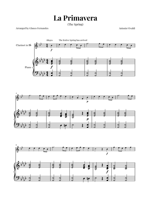 La Primavera (The Spring) by Vivaldi - Clarinet and Piano (Arr. Glauco Fernandes) - Antonio Vivaldi (Clarinet and Piano)