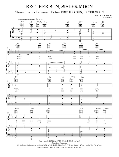 Brother sun sister moon - Donovan (Piano-Vocal-Guitar)
