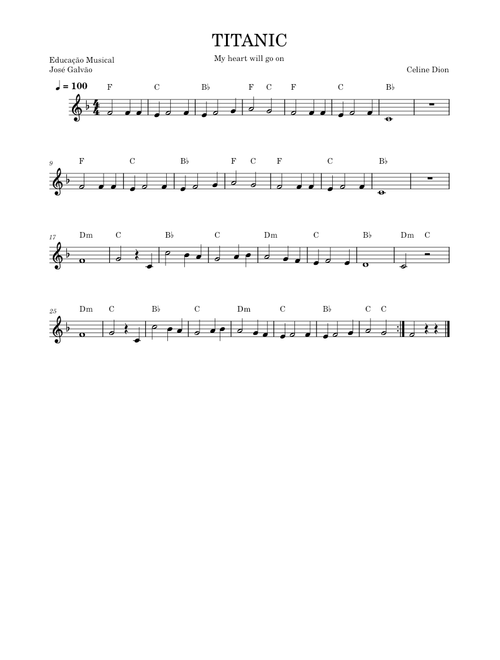 Titanic – James Horner Titanic – My Heart Will Go On - Partitura Flauta - Educação Musical José Galvão