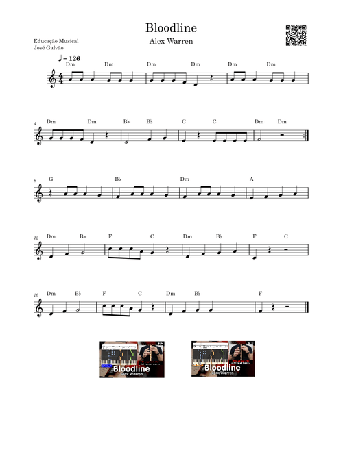 Bloodline – Alex Warren - Partitura Flauta - Educação Musical José Galvão