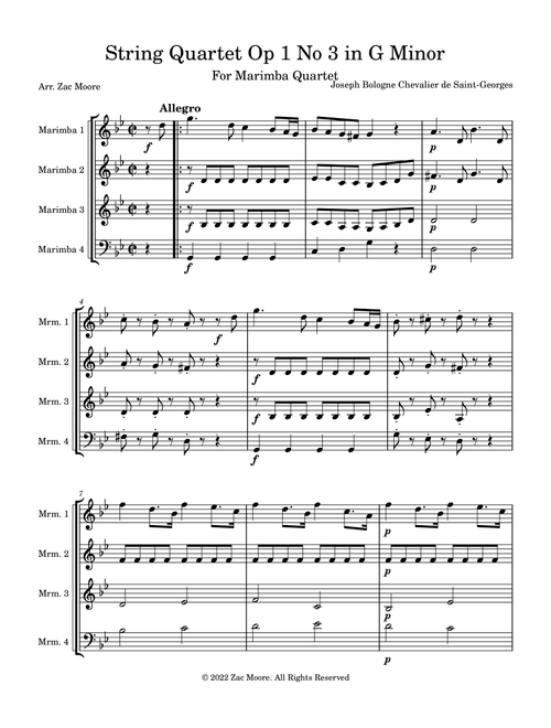 String Quartet in g minor, Op. 1, No. 3 (Arr. Zac Moore) - Joseph Bologne Chevalier de Saint-Georges (Percussion Ensemble)