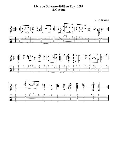Livre de Guittarre dédié au Roy - 1682 - 8. Gavotte