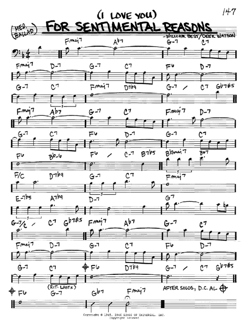 (I Love You) For Sentimental Reasons - Nat King Cole (Real Book - Melody-Chords)