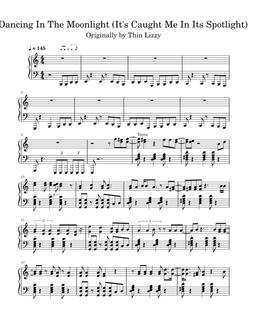 Dancing In The Moonlight (It's Caught Me In Its Spotlight)  (Full Piano Arrangement)