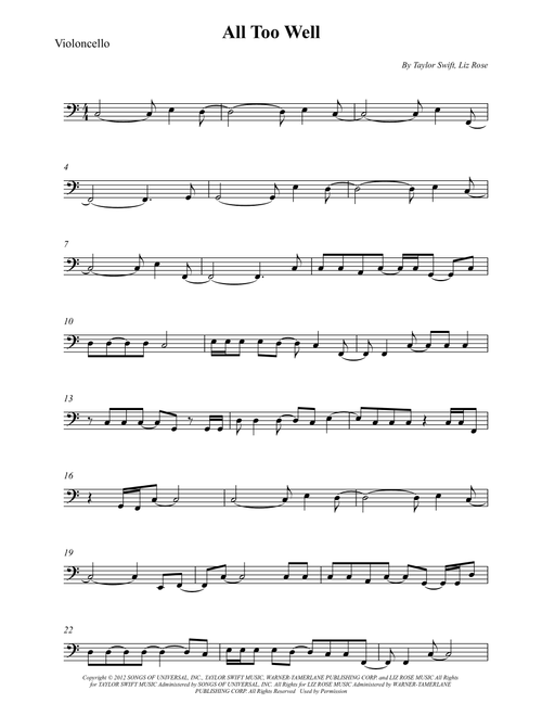 All Too Well (Arr. Wesley S. SIlva) - Taylor Swift (Cello Solo)