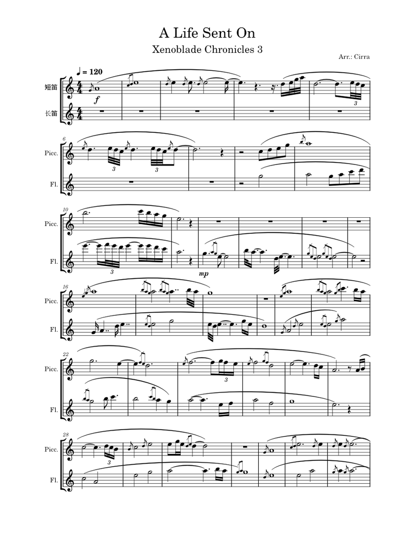 A Life Sent On Yasunori Mitsuda Xenoblade Chronicles 3 Sheet music
