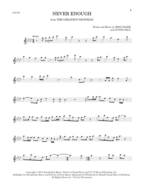 Never Enough (from The Greatest Showman) - Pasek & Paul, Benj Pasek, Justin Paul (Flute Solo)