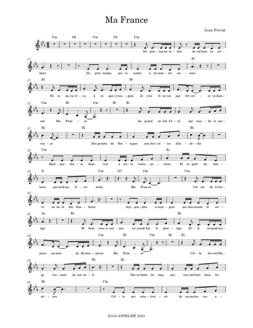 Ma France Jean Ferrat Sheet music for Piano (Solo) Ma France Jean Ferrat Sheet music for Piano (Solo)