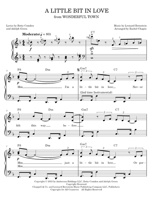A Little Bit In Love - Adolph Green, Leonard Bernstein, Richard Walters (Easy Piano)