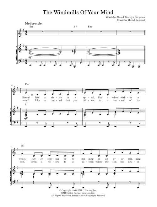 The Windmills Of Your Mind - Michel LeGrand (Piano-Vocal-Guitar (Piano Accompaniment))