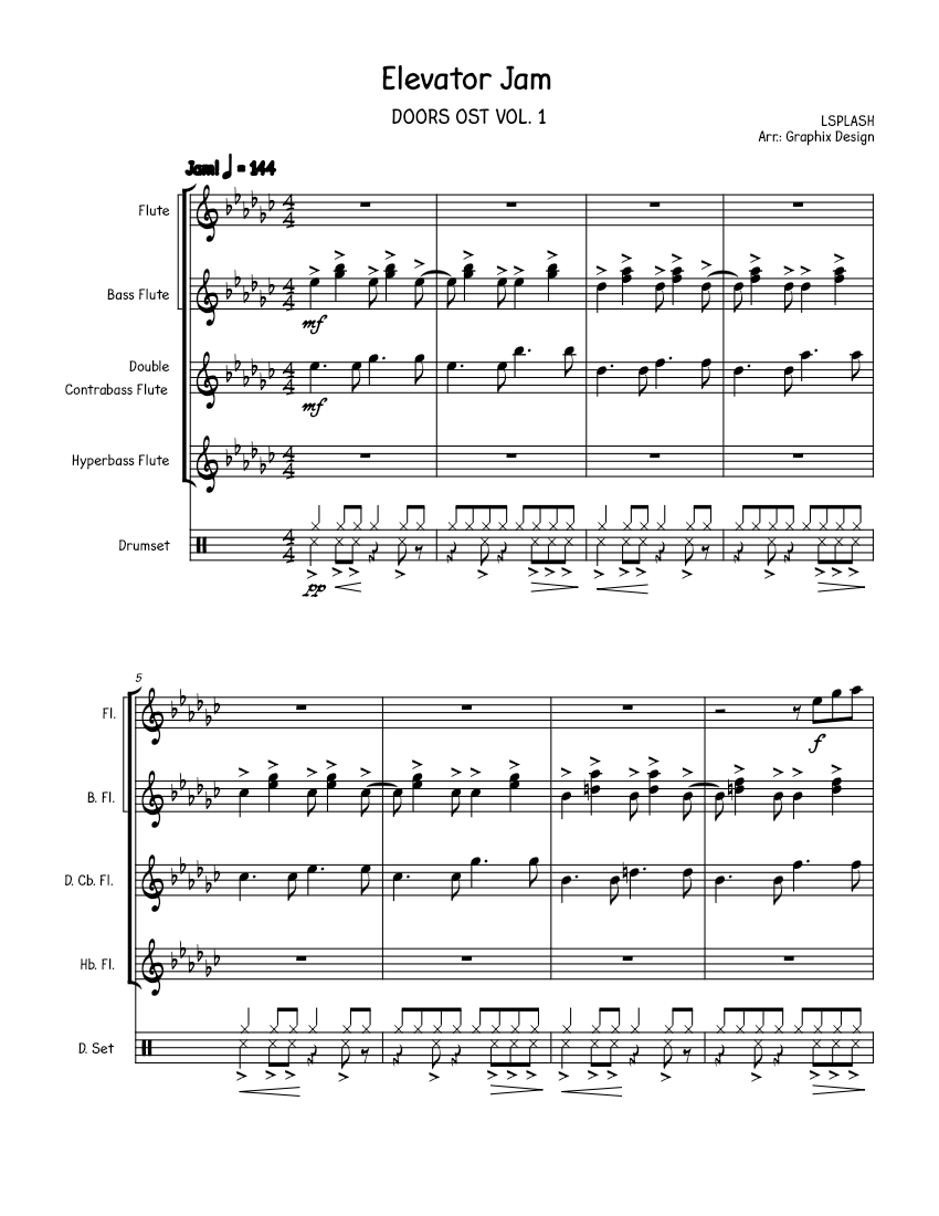 Elevator Jam LSPLASH Sheet music for Flute, Drum group, Flute other
