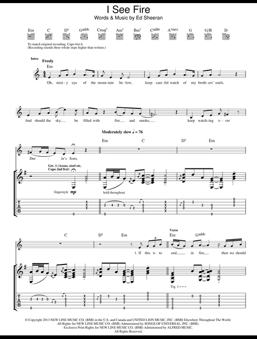 I See Fire (from The Hobbit) - Ed Sheeran (Guitar Tab)