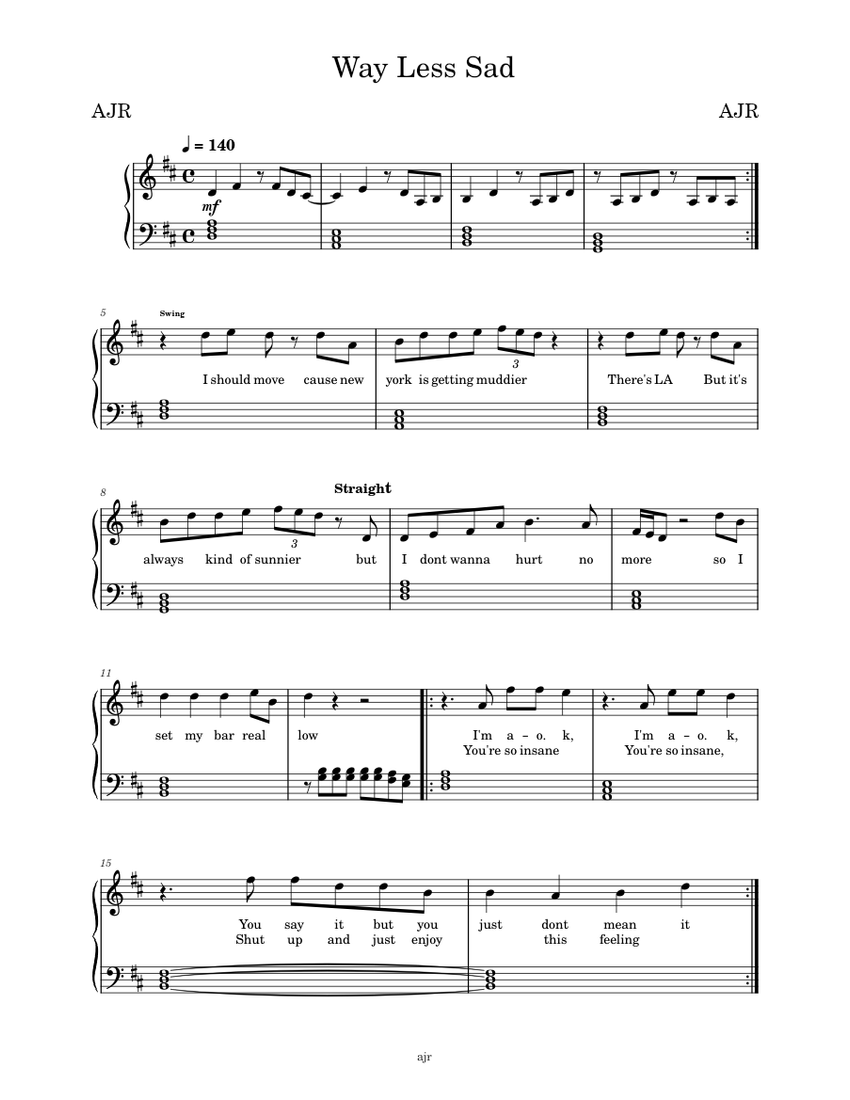 Way Less SadAJR Sheet music for Piano (Solo)