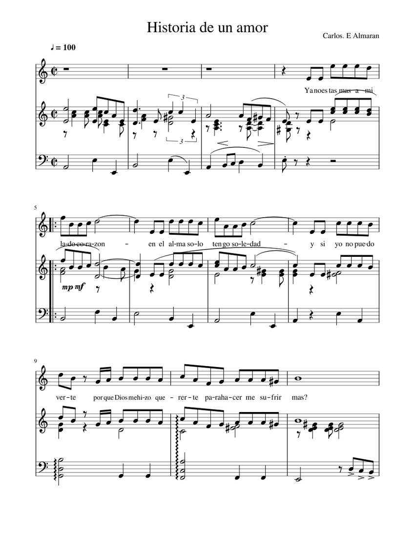 Dato Síntomas Recientemente Historia de un amor la minör Sheet music for Piano, Vocals (Solo) |  Musescore.com