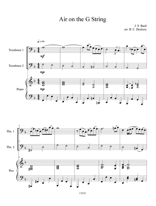 Air on the G String (Trombone Duet with Piano Accompaniment) (Arr. B. C. Dockery) - J S Bach (Trombone Duet)