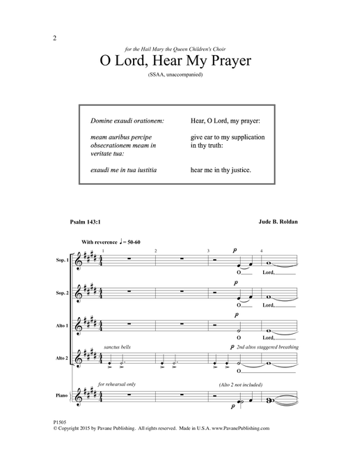 O Lord, Hear My Prayer (Arr. Jude Roldan) - Psalm 143:1 (Choral, SSAA)