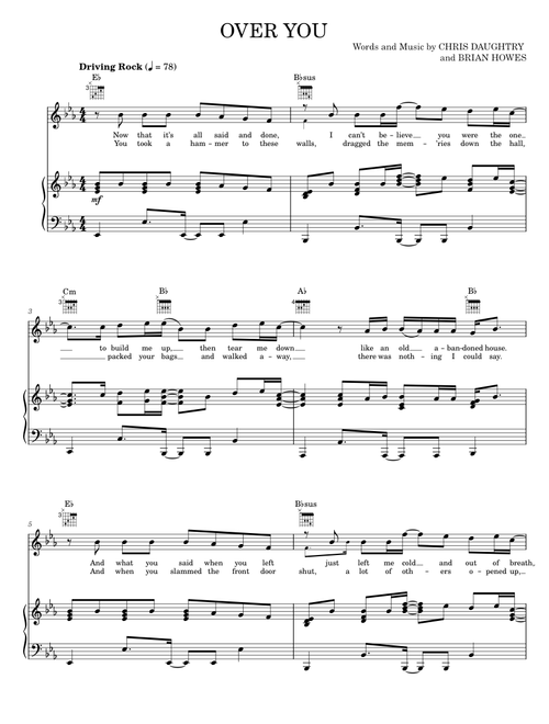 Over you - Daughtry (Piano-Vocal-Guitar)