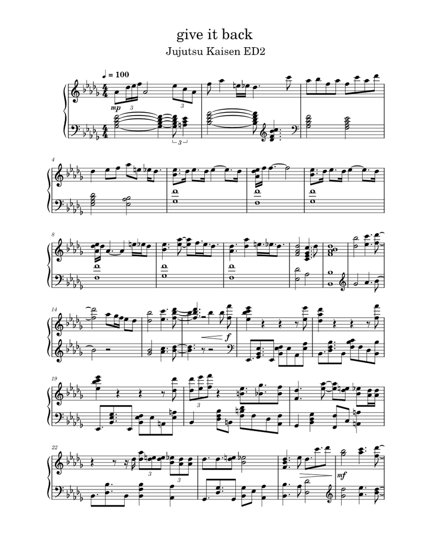 Jujutsu Kaisen ED 2 - give it back Sheet music for Piano (Solo