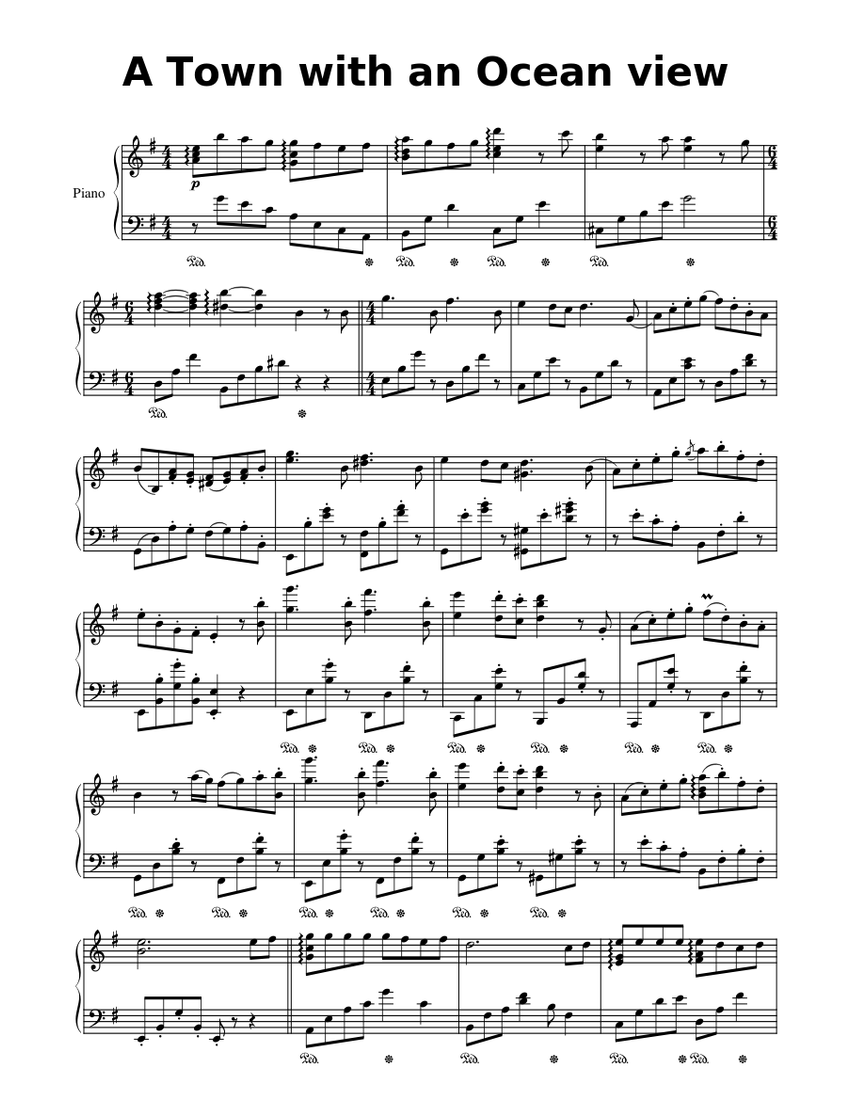 A town with an ocean view Joe Hisaishi Sheet music for Piano (Solo