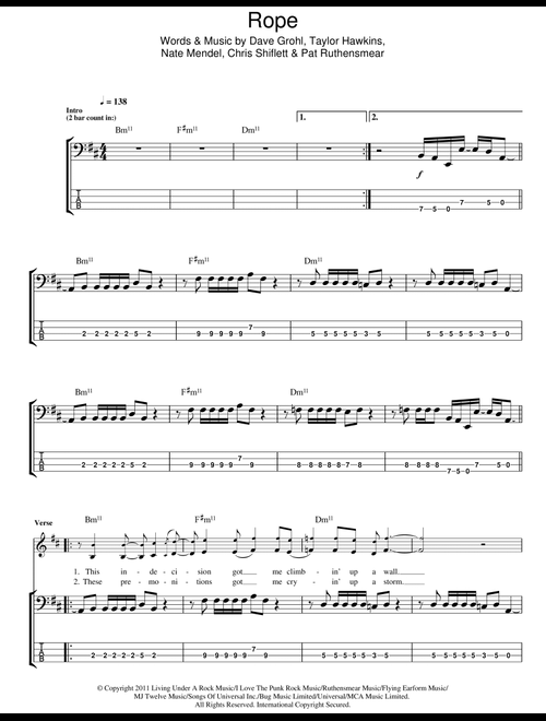 Rope - Foo Fighters (Bass Tab)