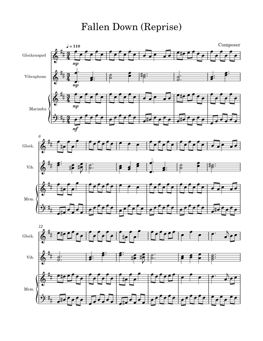 Fallen Down (Reprise) Toby Fox Sheet music for Vibraphone