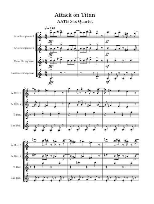 Attack on Titan Opening – Attack on Titan AATB Sax Quartet [KINDA FINISHED]