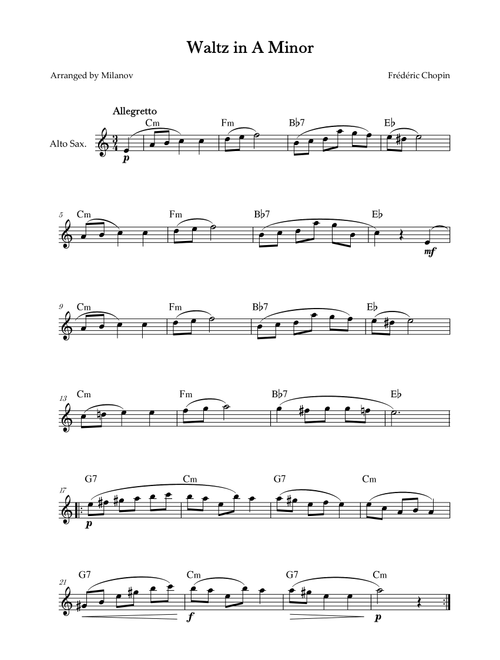Waltz in A Minor | B. 150, Op. Posth. | Chopin | Alto Sax | Chords (Arr. Milanov) - Frédéric Chopin (Alto Sax Solo)