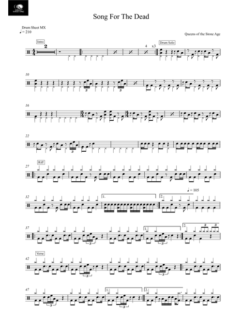 Song For The Dead (Arr. Drum Sheet MX) - Queens Of The Stone Age (Drums)