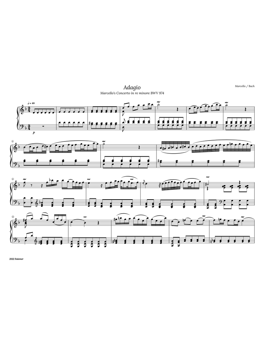 Adagio_974 Marcello/Bach Sheet music for Piano (Solo)