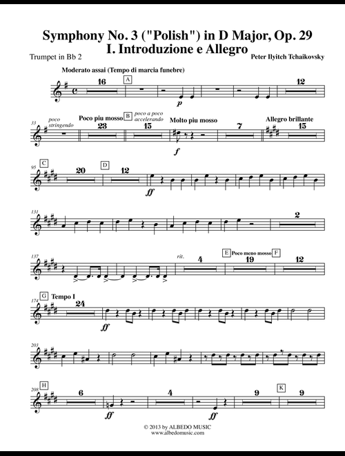Tchaikovsky Symphony No. 3, Movement I - Trumpet in Bb 2 (Transposed Part), Op. 29 (Arr. Doug Clyde) - ‪Pyotr Ilyich Tchaikovsky‬ (Trumpet Solo)
