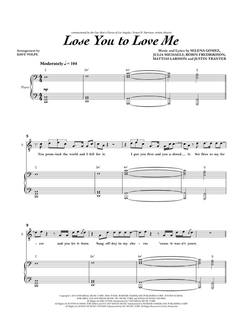 Lose You To Love Me (Arr. Dave Volpe) - Selena Gomez (Choral, TTBB)