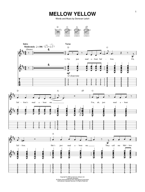 Mellow Yellow - Donovan (Easy Guitar with TAB)