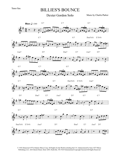 Billie's Bounce (bill's Bounce) (Arr. The Sheet Music Library) - Charlie Parker (Tenor Sax Solo)