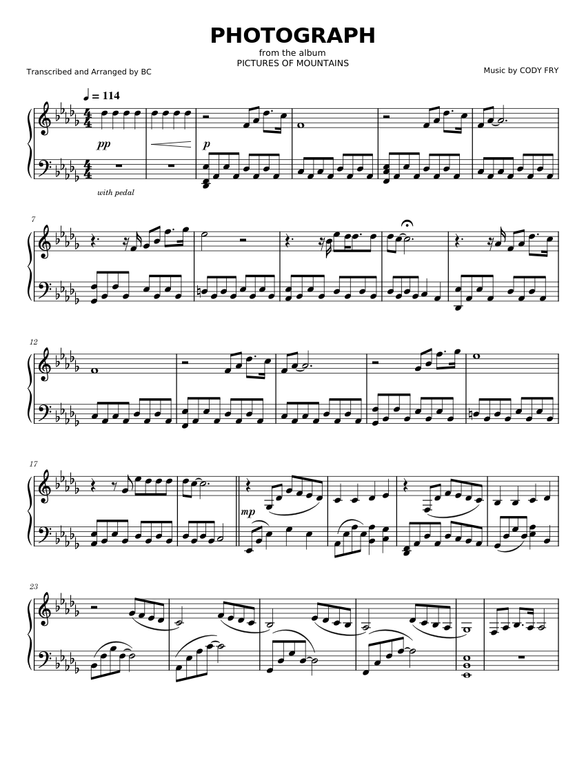 Photograph Cody Fry Sheet music for Piano (Solo)