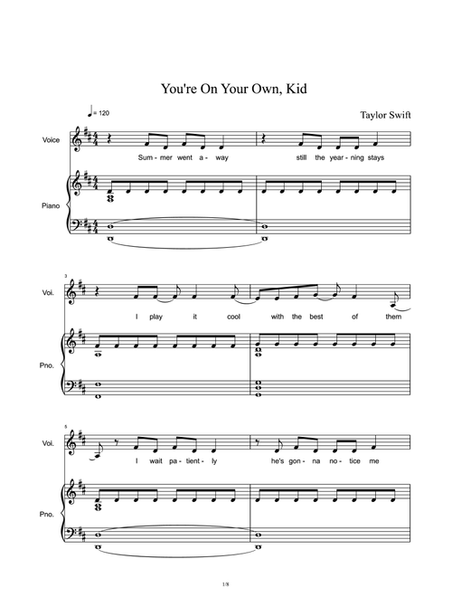 You're On Your Own, Kid (Arr. Taylor Swift) (Piano Vocal)