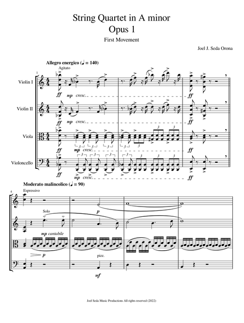 String Quartet in A minor, Opus 1 - First Movement - FINISHED ON MUSESCORE 4.1.1 - Score